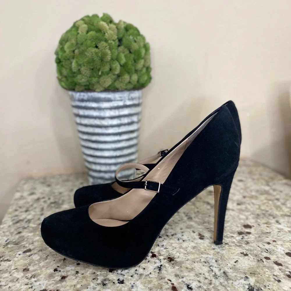Vince Camuto Black Suede Mary Jane Pumps Stiletto Heels‎ Size 9.5M 39.5